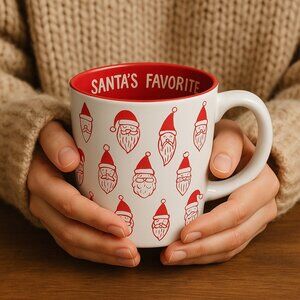 Christmas Santa Mug 16oz Stoneware Red White Holiday Coffee Cup Gift